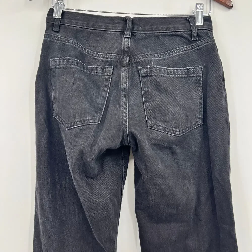 We The Free Women’s Size 25 Black Denim Crop Distressed Jeans Raw Hem Hi-Rise